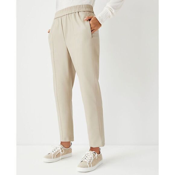 Ann Taylor Faux Leather Pull On Ankle Pant Size Medium Tan High Rise - Picture 1 of 7